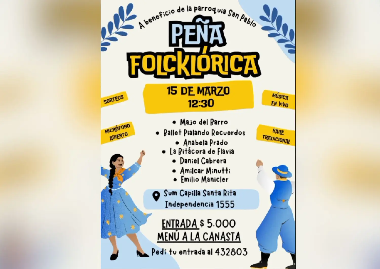 ¡Peña folclórica a beneficio de la parroquia San Pablo!