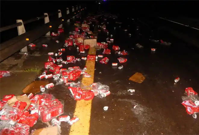 Un camión desparramó decenas de latas de cerveza en la 14 