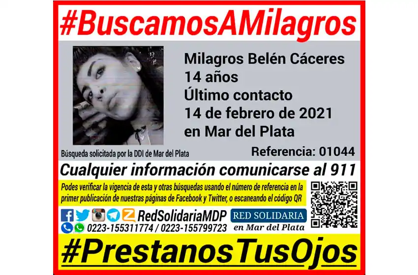 Busquemos a Milagros: tiene 14 años