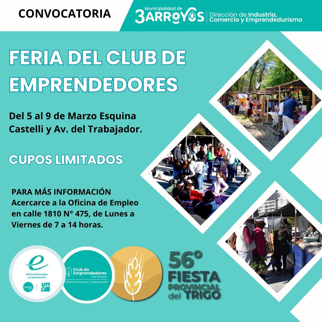 Invitación a emprendedores para sumarse a la Feria de la Fiesta del Trigo