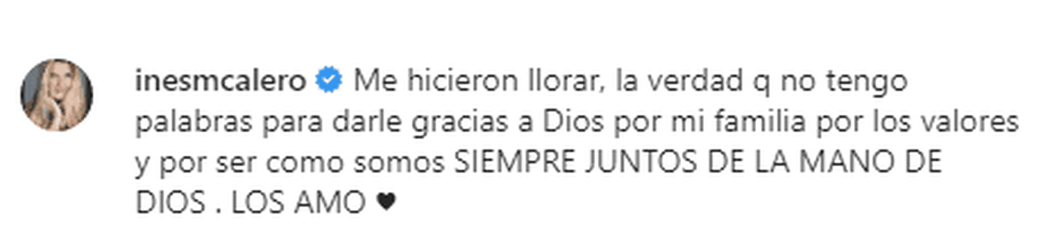 Inés María Calero respondió a la publicación de su hijo Jonathan. Foto Instagram
