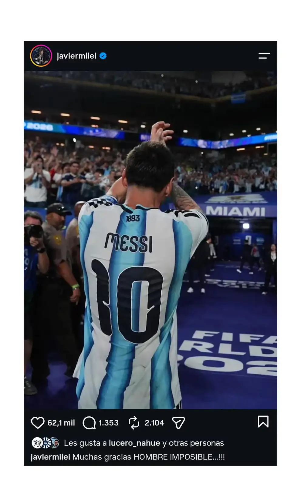 Milei despidió a Messi de la Selección con un mensaje: “Muchas gracias, hombre imposible” - 2