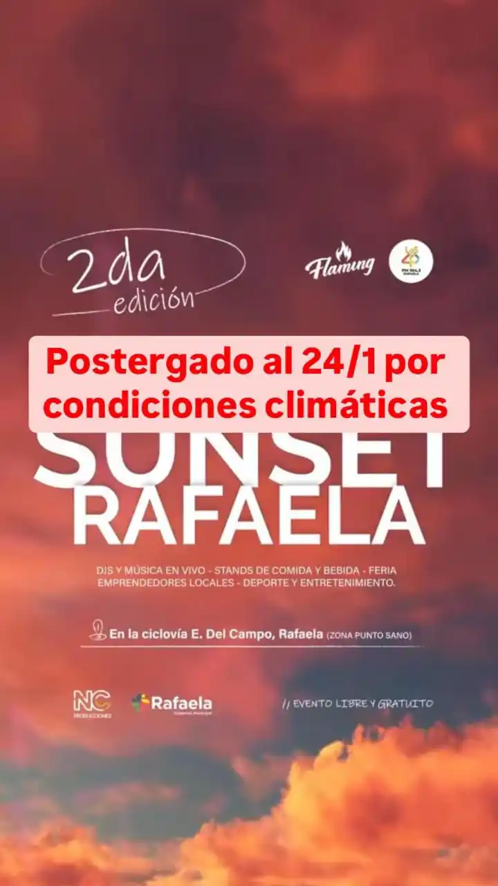 Por razones climáticas se posterga la realización de "Sunset Rafaela"