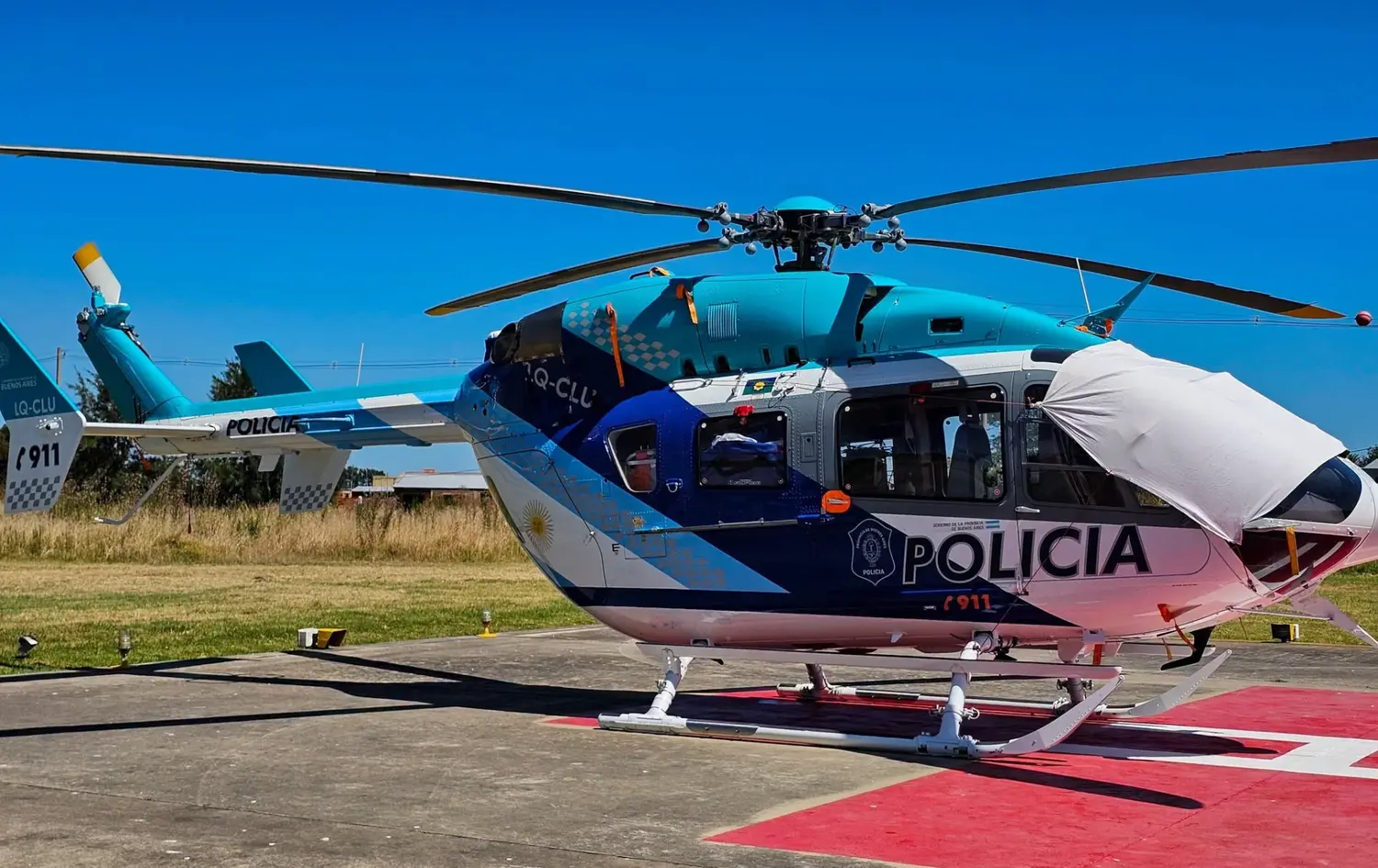 Helicóptero Sanitario de la Policía Bonaerense operativo en Lezama durante el receso invernal