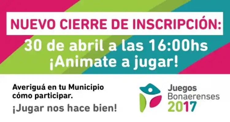 Por segunda vez, pospusieron el cierre de inscripción a los Juegos Bonaerenses 2017