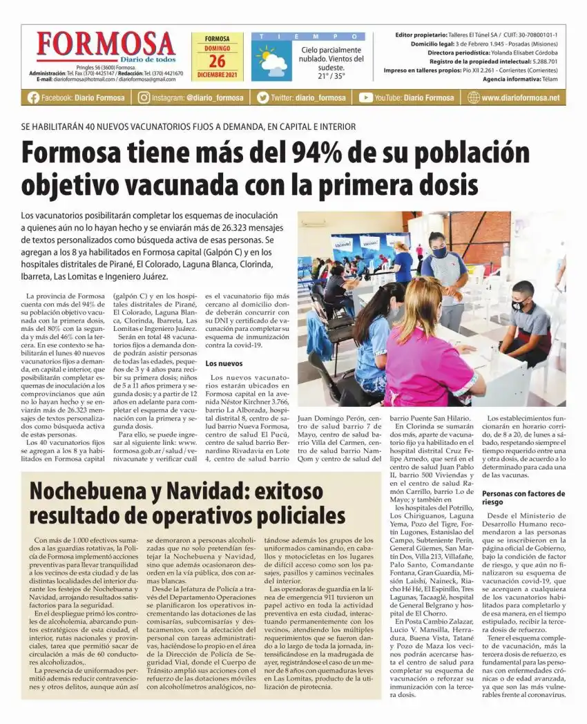 Tapa y Contratapa 26 de diciembre de 2021
