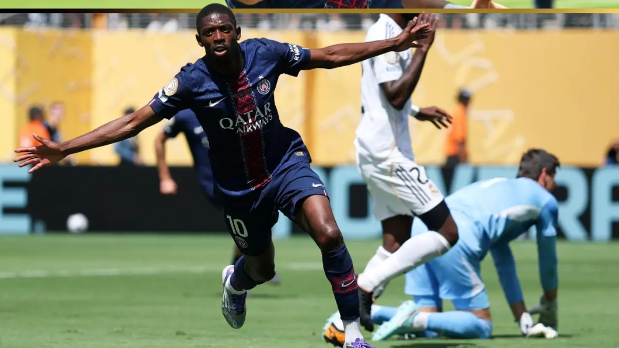 Ousmane Dembélé celebra su gol frente al Real Madrid en la semifinal del Mundial de Clubes 2025, tras aprovechar un error defensivo.