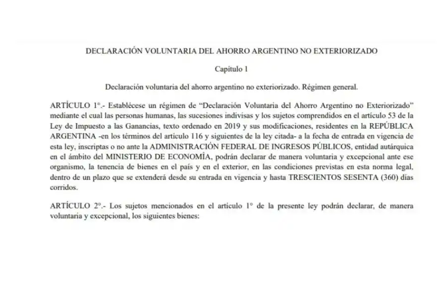 Creación del régimen especial “Declaración Voluntaria del Ahorro Argentino no Exteriorizado”