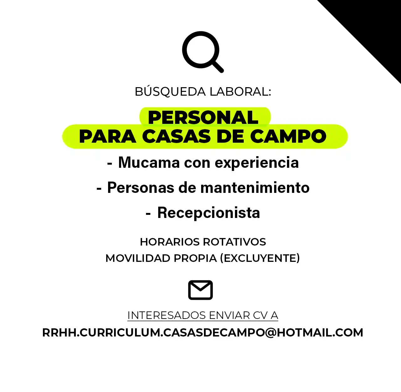Busqueda de personal para casa de campo.