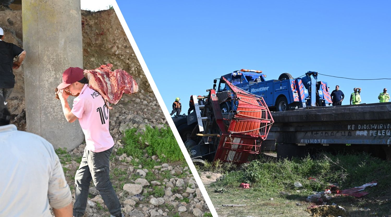 Vuelco de camión jaula y faena en Ruta 9