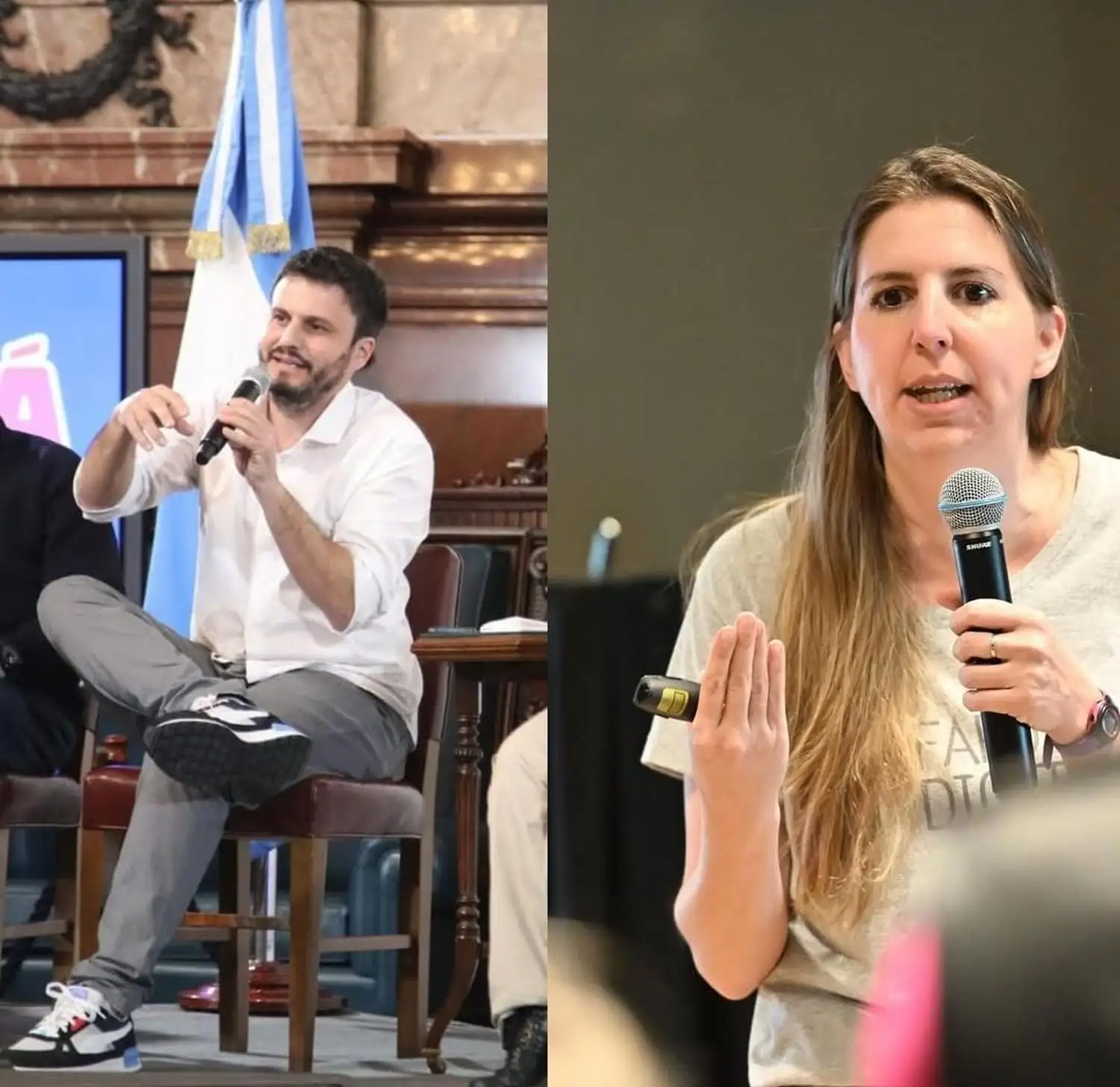 Santiago Stura y Milagros Schroder, referentes de Faro Digital, durante sus charlas sobre ciudadanía digital, redes sociales y prevención del ciberbullying.