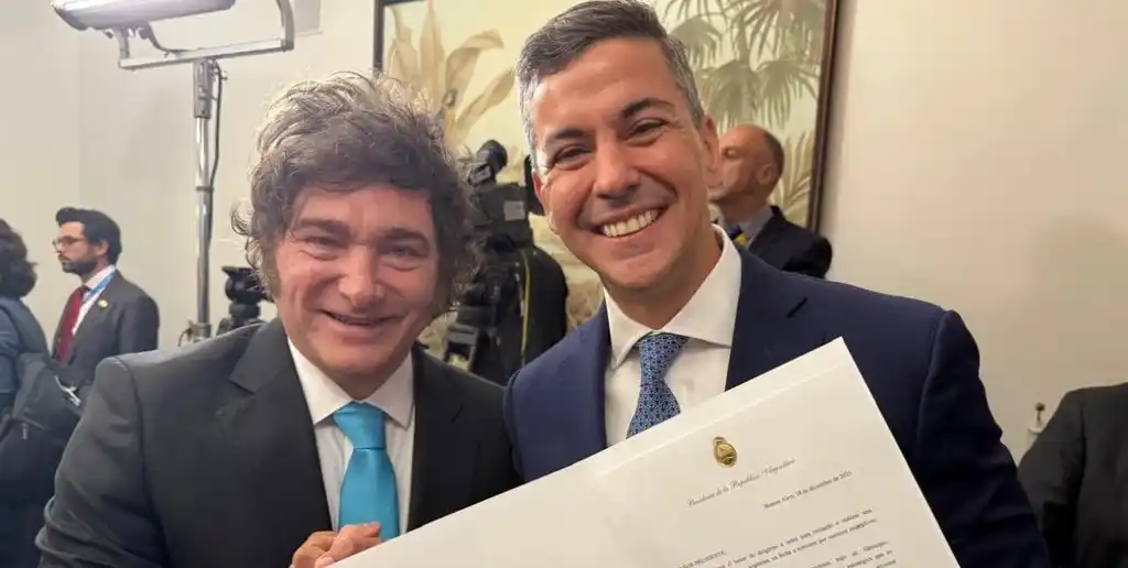 Javier Milei, presidente de Argentina, encabeza la iniciativa junto a Santiago Peña, mandatario paraguayo. Crédito: Cancillería