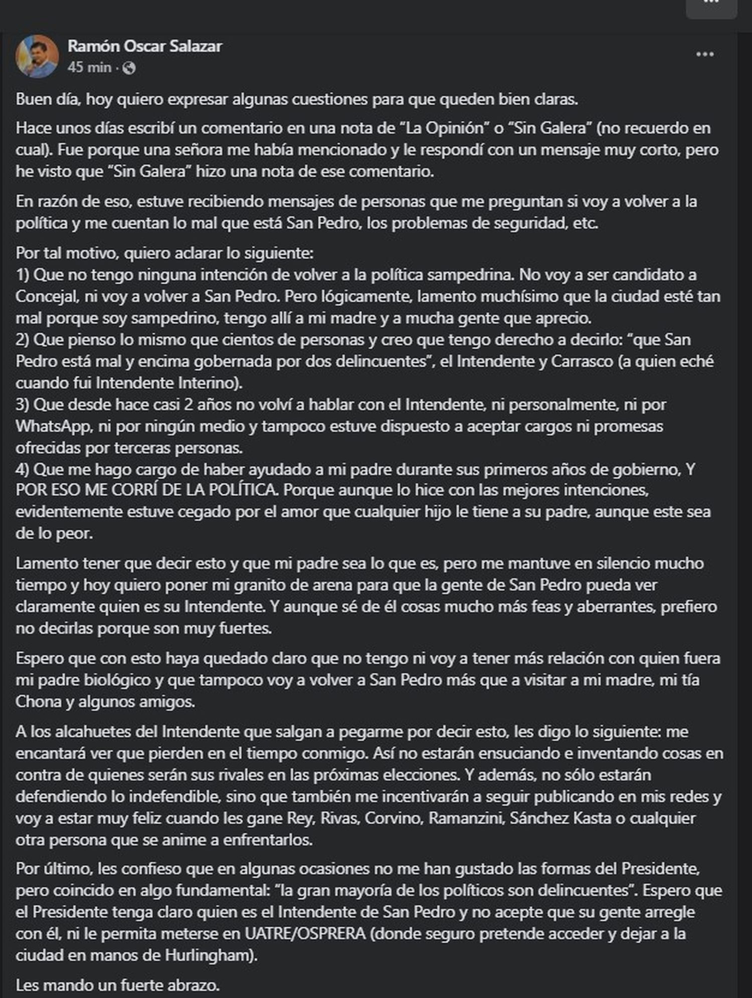 Salazar Ramón posteo 2