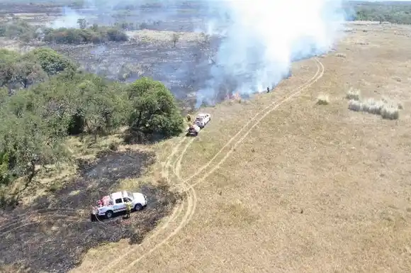 Bomberos Voluntarios trabajan para controlar el fuego que ya arrasó hasta 9.000 hectáreas en La Brava