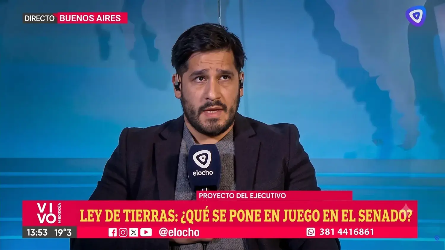 Leandro Vera Belli, sociólogo y coordinador del CELS, durante su análisis del proyecto de tierras en televisión (Canal 8 de Tucumán)