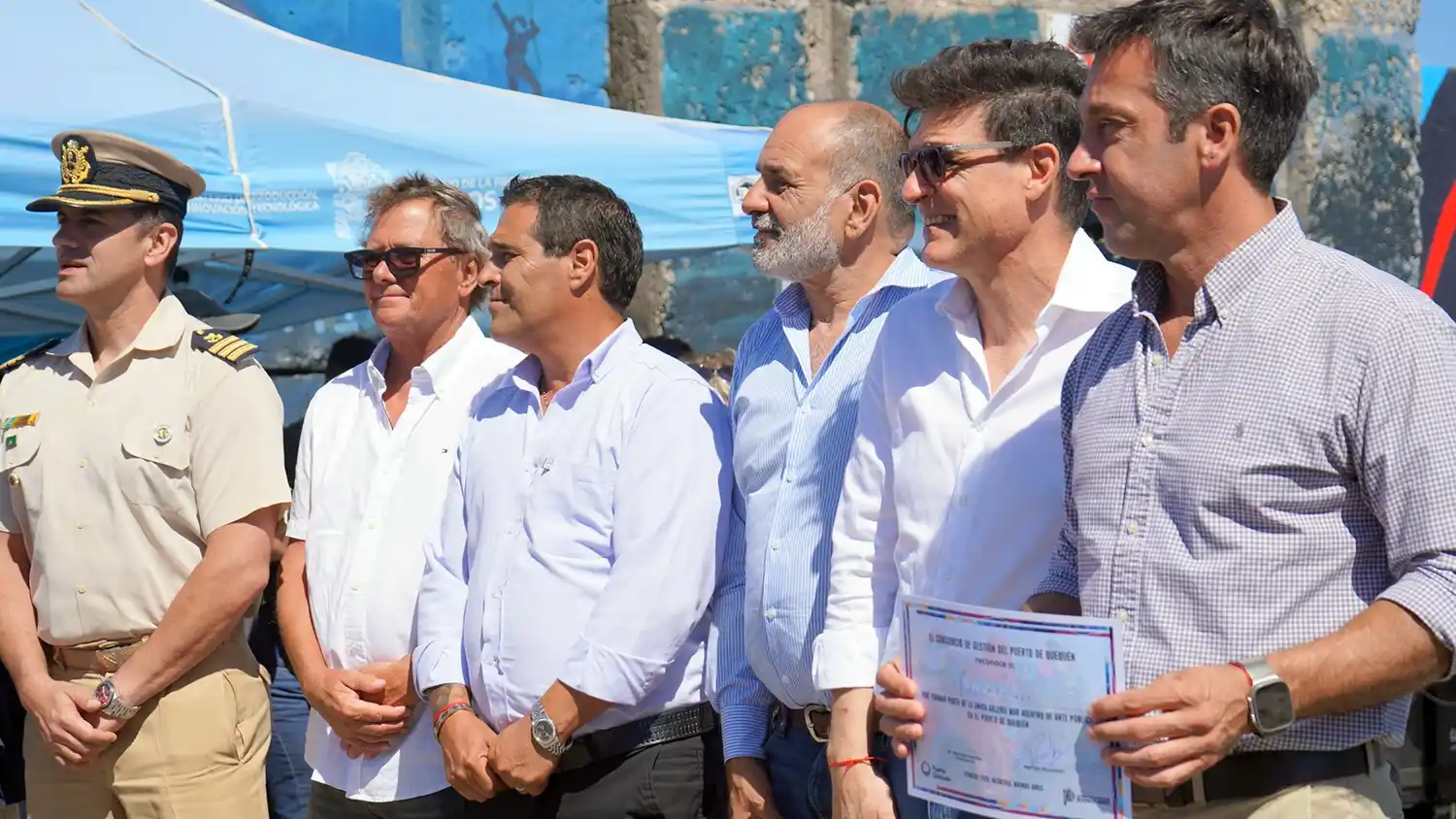 El presidente interino del Consorcio, Mariano Carrillo, y el intendente Arturo Rojas, entre otros