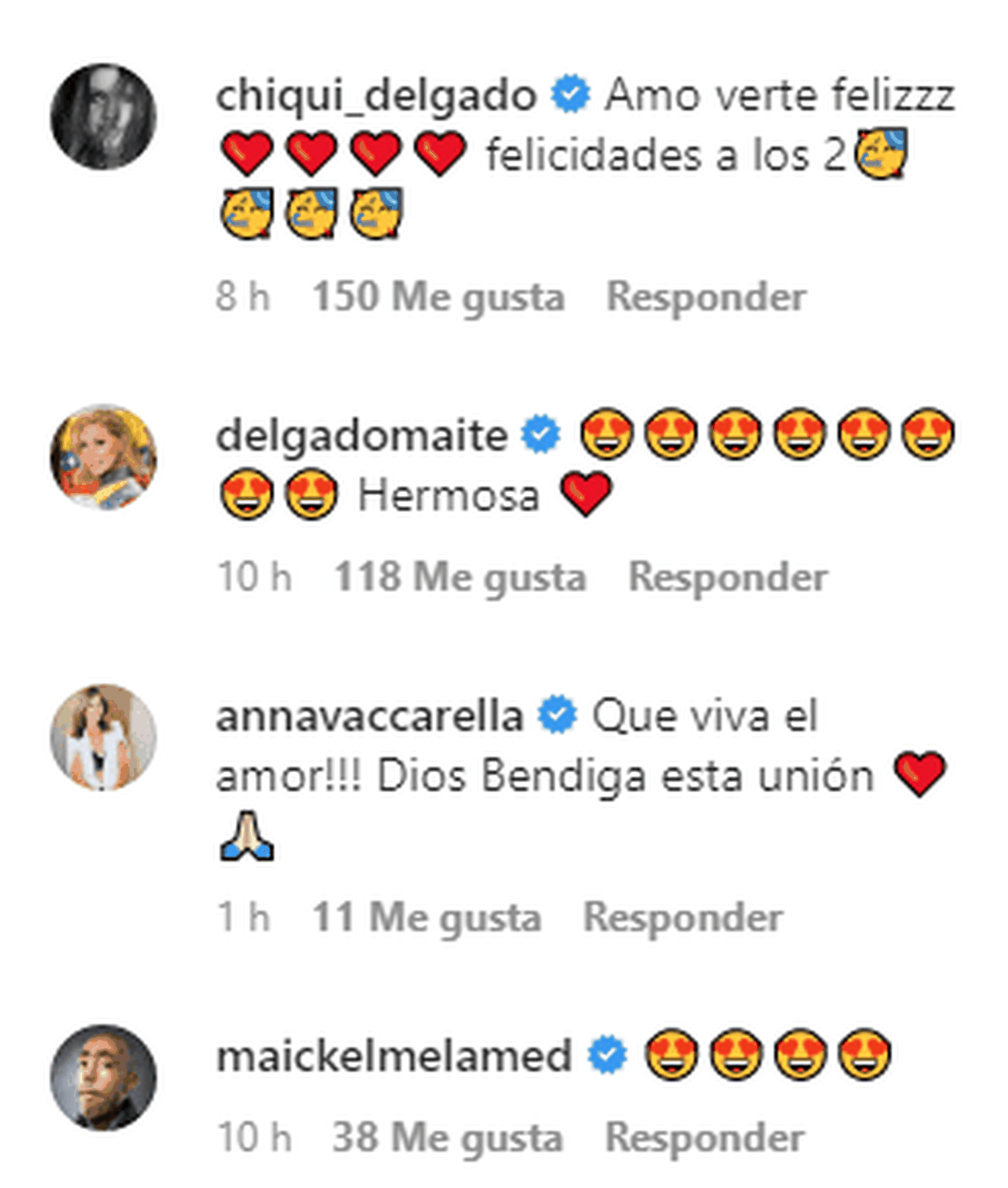 Amigos y famosos le dejaron bendiciones a Mariángel Ruiz y Carlos Felipe Álvarez. Foto Instagram