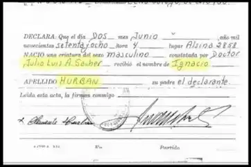 Encontraron acta de nacimiento de Ignacio Hurban