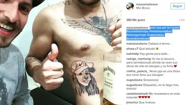 ¿Te parece? Un joven se tatuó la cara de Candelaria Tinelli en el torso 