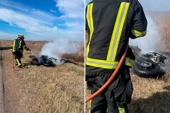 Gran susto en la región: se le prendió fuego a un motociclista mientras viajaba