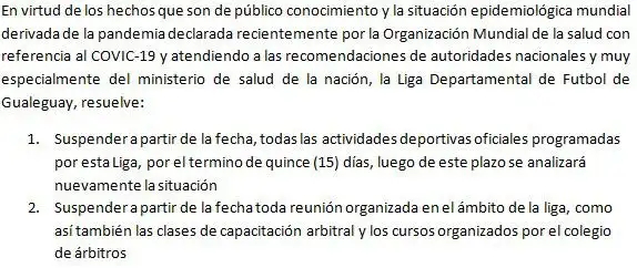 El fútbol local suspendido
por tiempo indeterminado