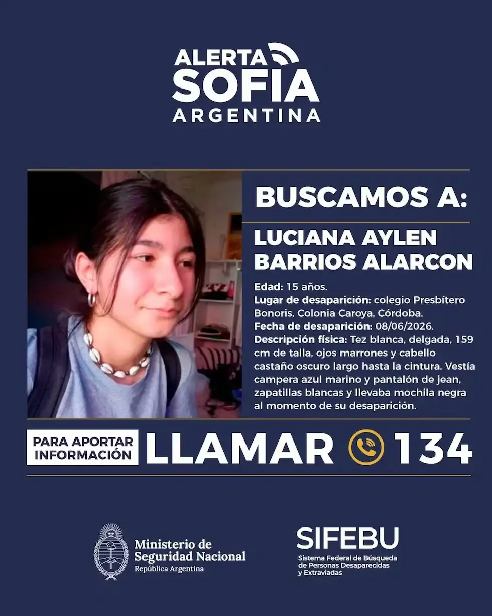 Alerta Sofía por Luciana Barrios en Colonia Caroya - 3