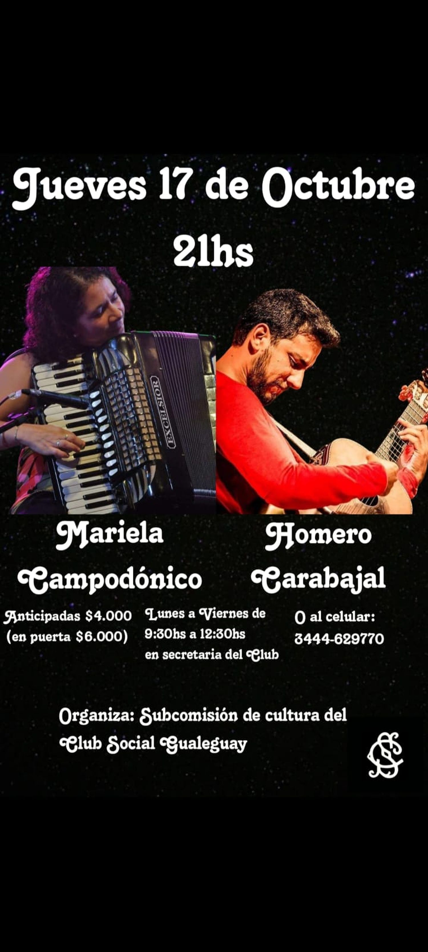 Mariela Campodónico, acordeonista- Homero Carabajal, guitarrista