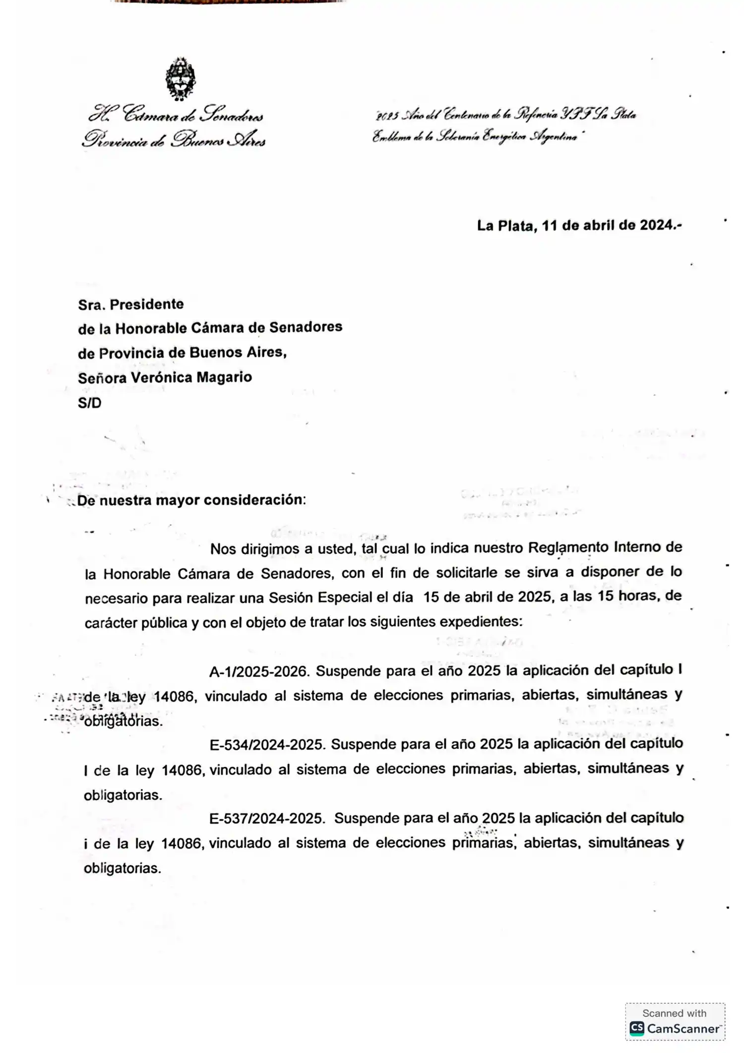 La petición de los bloques opositores.