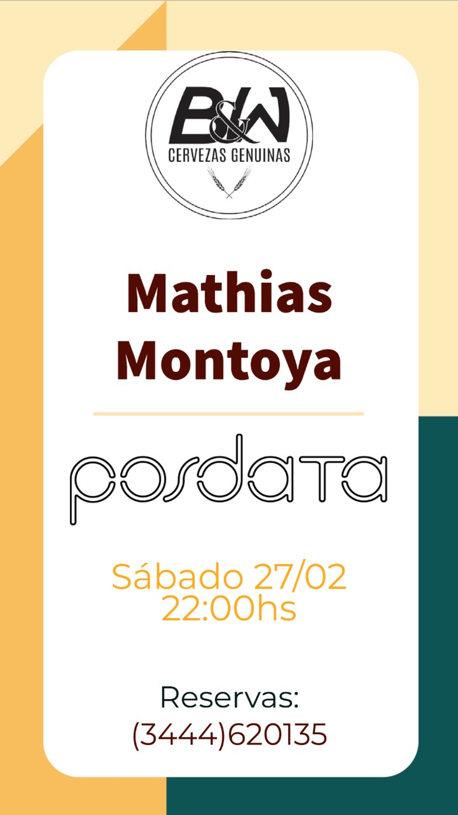 Mathias Montoya y Posdata se presentarán en Biergën&Wingën