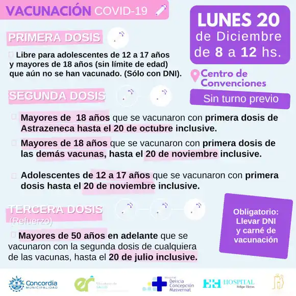 LUNES: Jornada de vacunación contra el COVID en el Centro de Convenciones