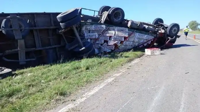 Camión con pollos vivos volcó en Ruta 12 y dejó un hombre hospitalizado
