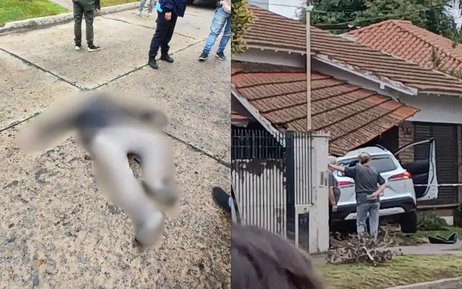 Uno de los delincuentes abatido en la calle: el auto, incrustado en una vivienda