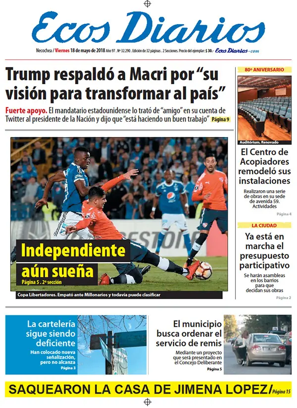 Tapa del 18 de mayo de 2018
