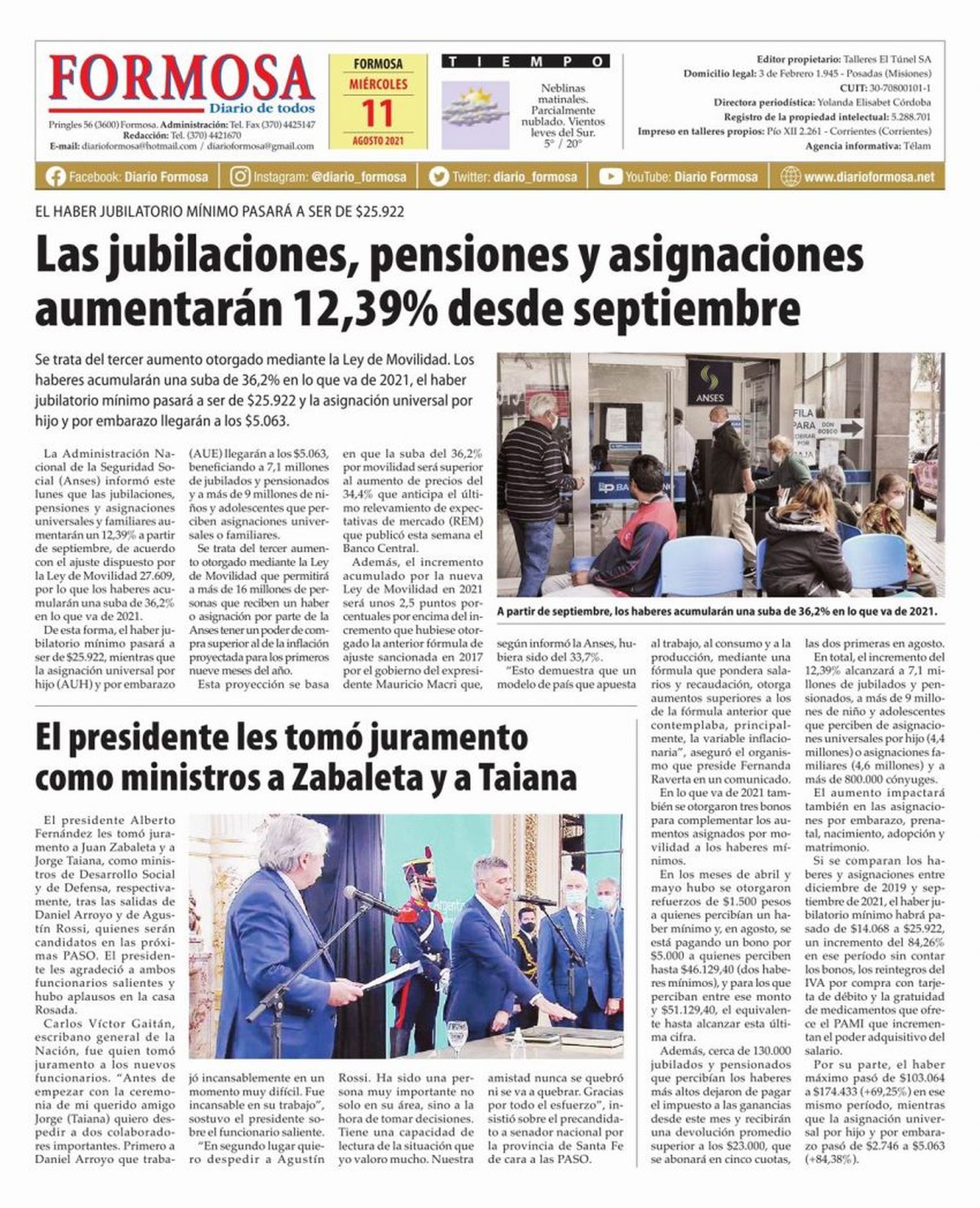 Tapa y Contratapa 11 de agosto de 2021