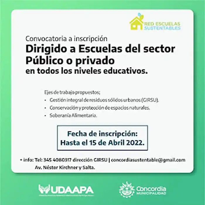 Se encuentran abiertas las inscripciones al  programa �SRed  de Escuelas  Sustentables 2022⬝