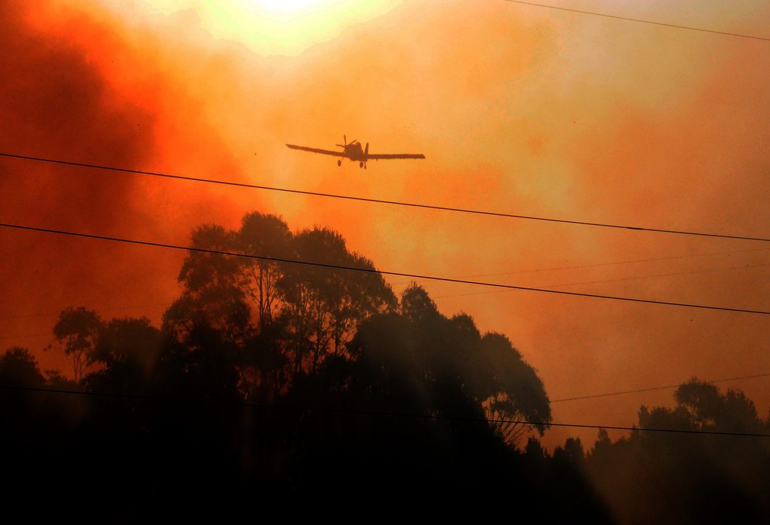 Bomberos trabajan a destajo para sofocar un  voraz incendio en las sierras de la zona El Paraíso