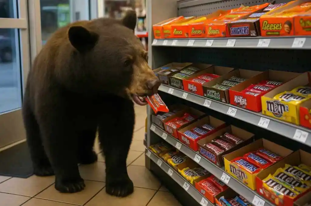 El oso entró por la puerta automática con naturalidad
