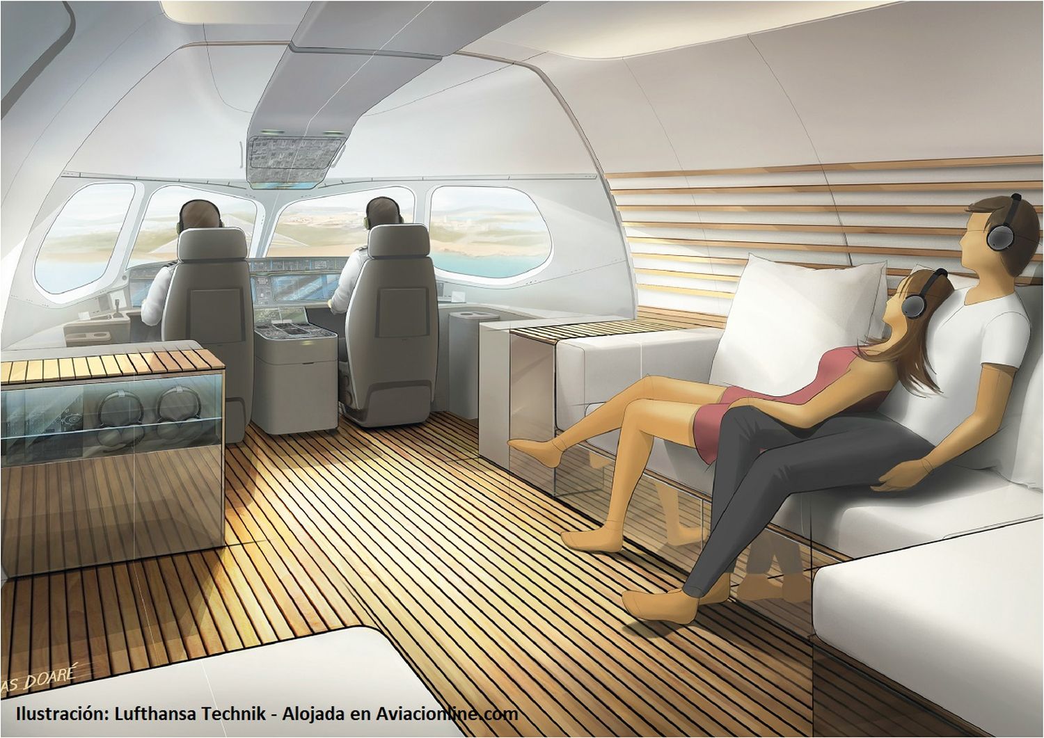 Lufthansa Technik presentó un concepto VIP para el A220 que integra el cockpit a la cabina de pasajeros