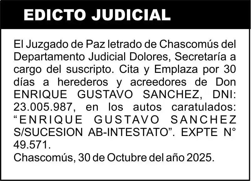 ENRIQUE GUSTAVO SANCHEZ S/SUCESION AB-INTESTATO