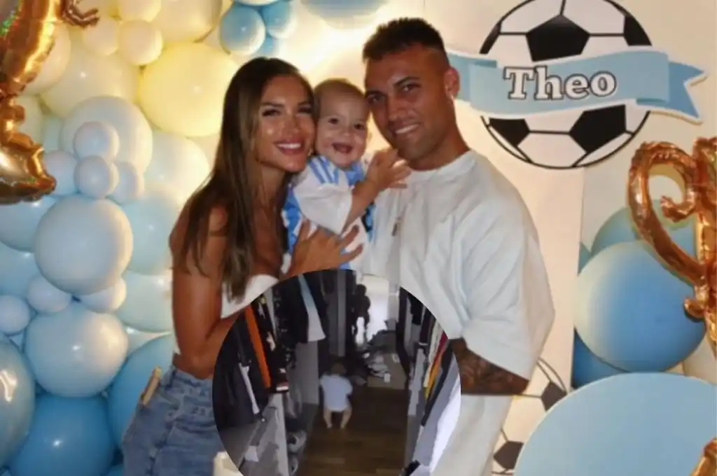 Lautaro Martínez junto a su esposa e hijo