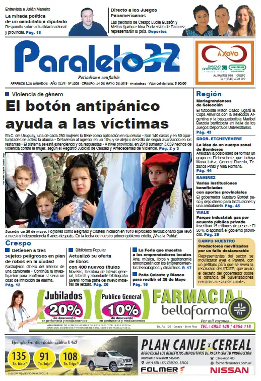 Tapa edición Crespo de Paralelo 32 viernes 24 de mayo 2019