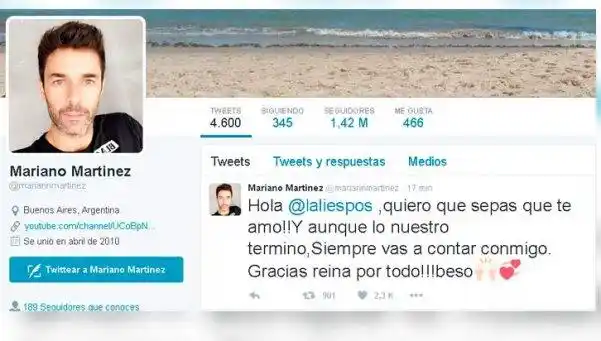 Mariano Martínez: “Lali, quiero que sepas que te amo”