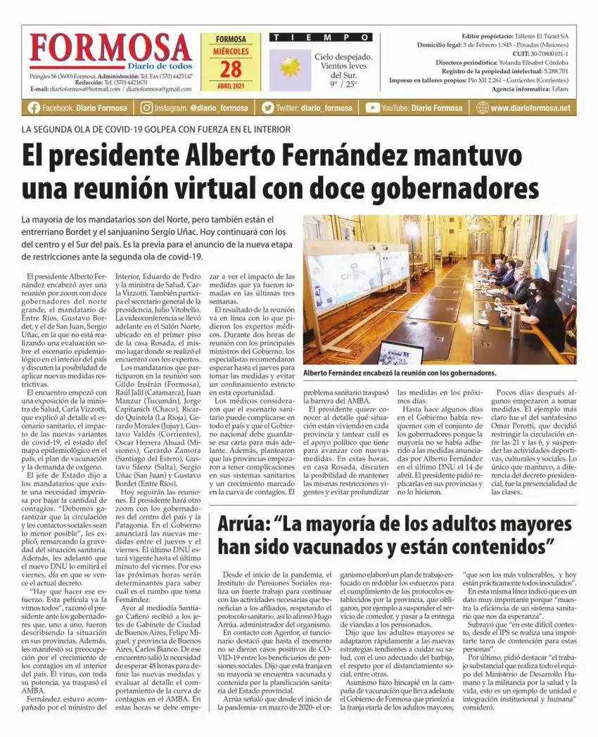 Tapa y Contratapa 28 de abril de 2021