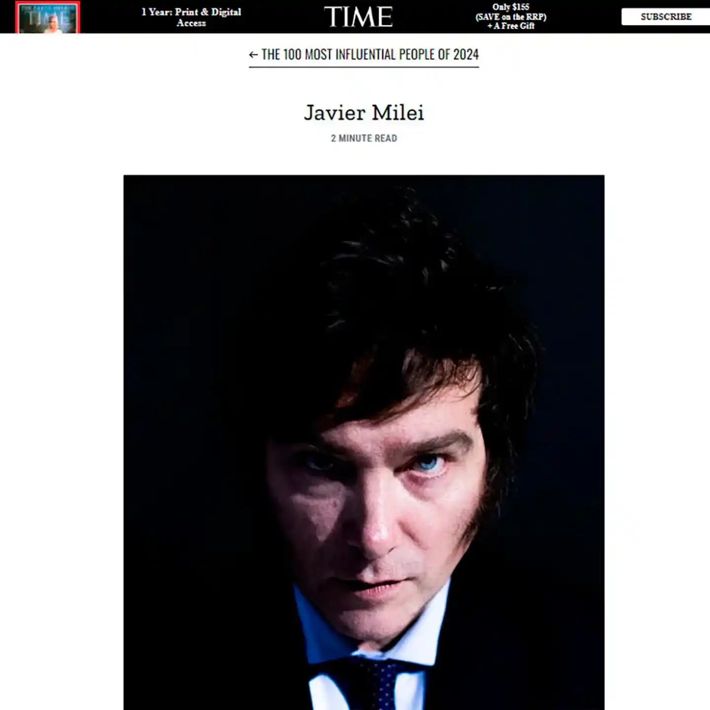 Revista Time: Al igual que Mauricio Macri en 2016, Javier Milei aparece entre las 100 personas más influyentes del mundo