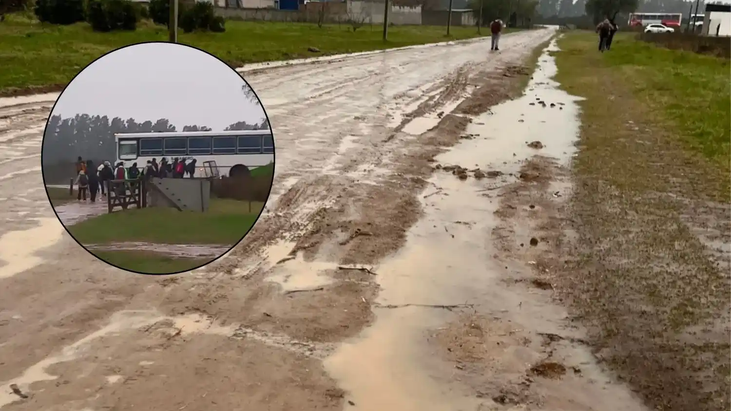 Así se presenta el camino en días de lluvia. Los alumnos deben caminar sobre el barro para ingresar al establecimiento.