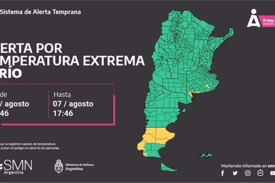 Alerta meteorológica por frío extremo en 16 localidades argentinas
