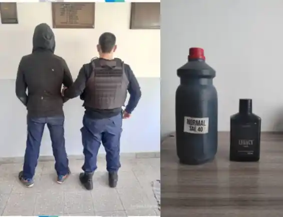 El aprehendido hurtó una botella de aceite lubricante y un perfume del interior de un auto.