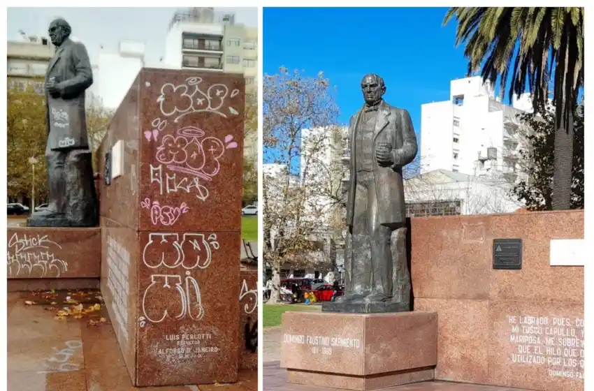 El municipio restauró el monumento a Domingo Faustino Sarmiento ubicado en Plaza Rocha