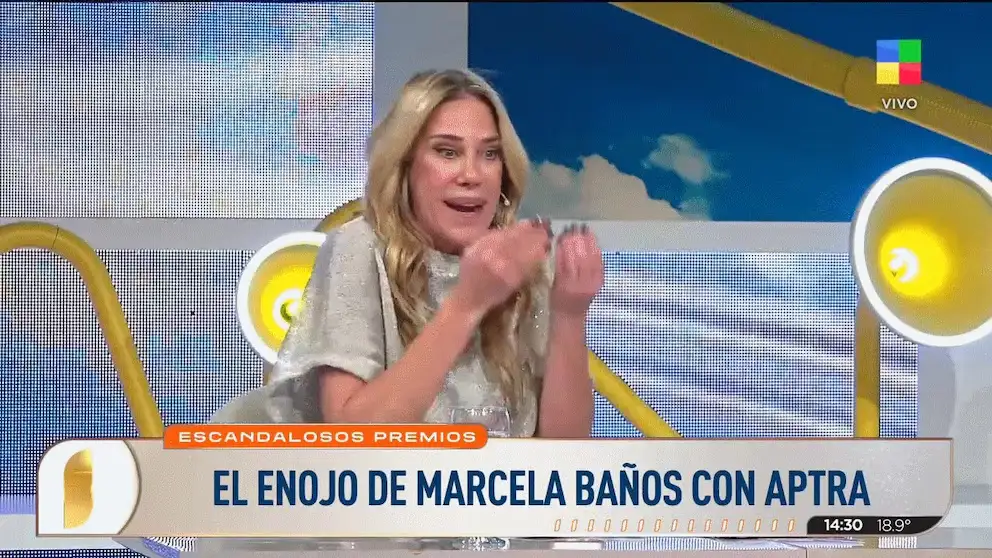 La presentadora Marcela Baños expresa su descontento y visible enojo con la Asociación de Periodistas de la Televisión y la Radiofonía Argentinas (APTRA) por la controversia en los Premios Martín Fierro.
