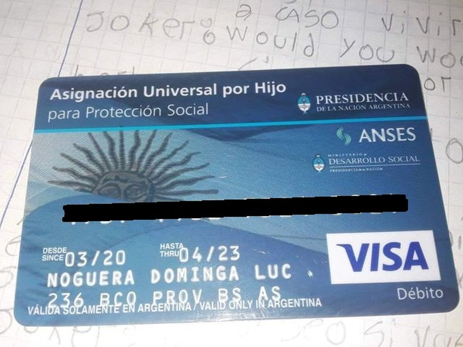 Lucrecia extravió su tarjeta
